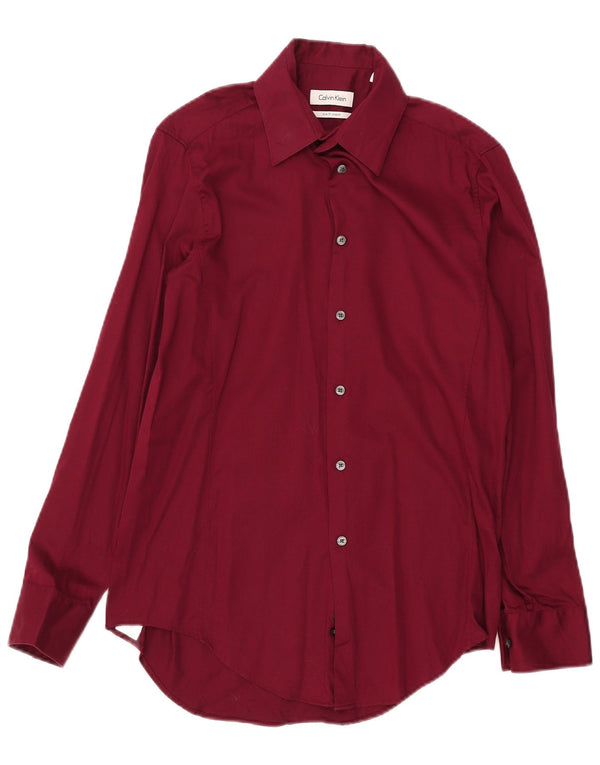 Calvin Klein - Camisa ajustada para hombre, talla 15, algodón burdeos mediano