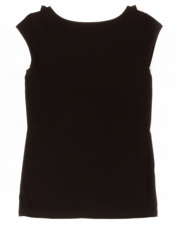Oasis Blusa con volantes en la parte delantera para mujer UK 10 Small Viscosa negra