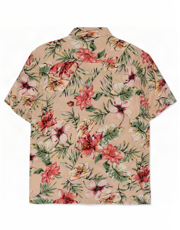 Vintage hombres camisa de manga corta grande beige floral hawaiano