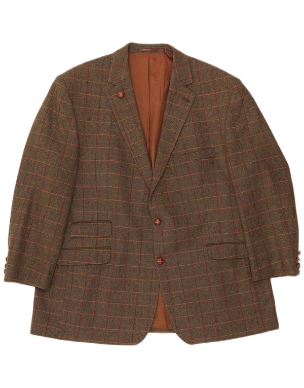 Vintage hombres 2 botones Blazer chaqueta IT 54 2XL verde comprobar lana