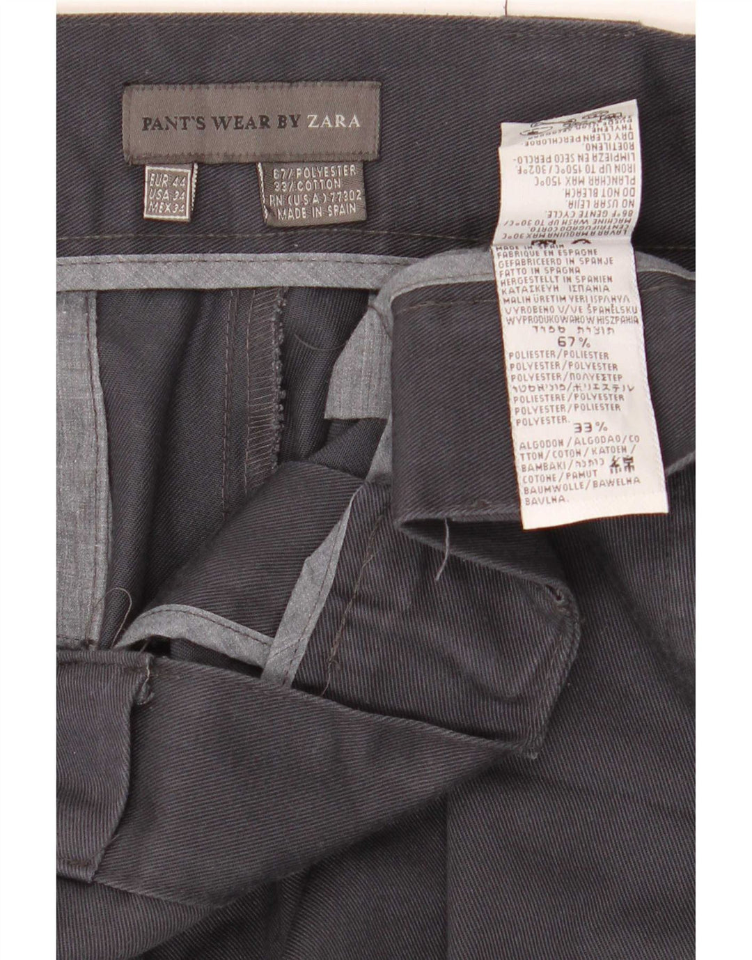 Zara Pantalón chino recto para hombre EU 44 Large W34 L28 Poliéster gris