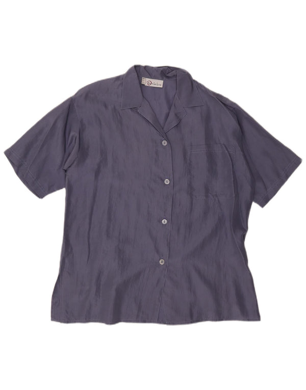 Blusa vintage de manga corta para mujer IT 42 Seda azul marino mediana