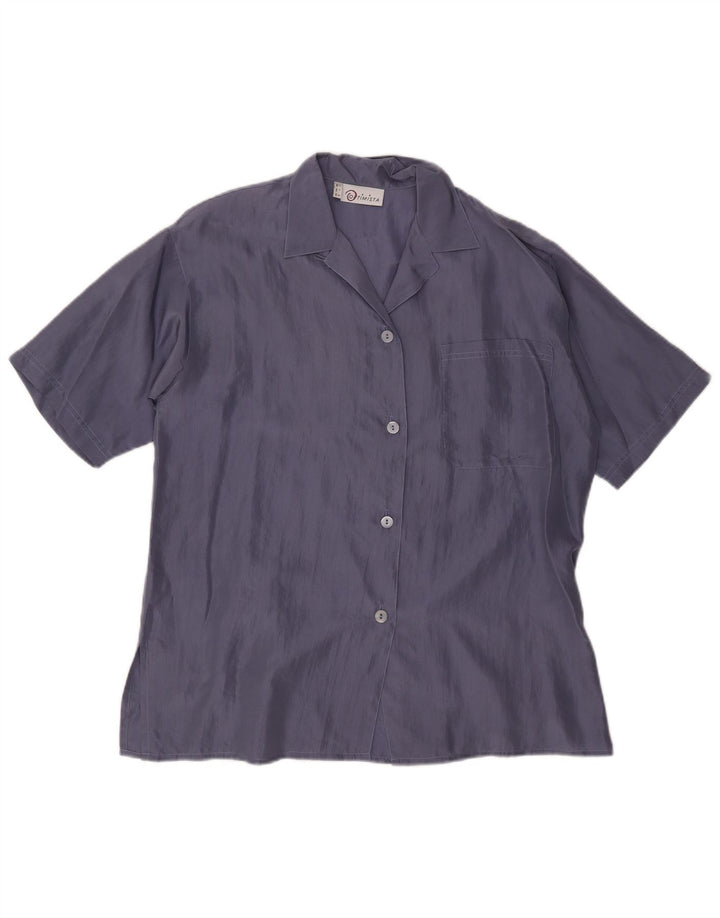 Blusa vintage de manga corta para mujer IT 42 Seda azul marino mediana