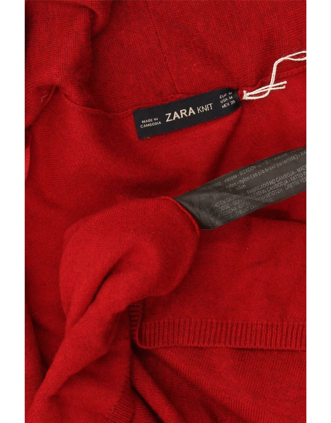 Zara Mujer Cárdigan Suéter UK 12 Medio Viscosa Roja