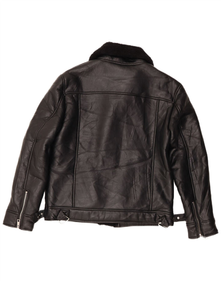Zara Mujer Sherpa Biker Jacket UK 40 Mediano Poliéster Negro