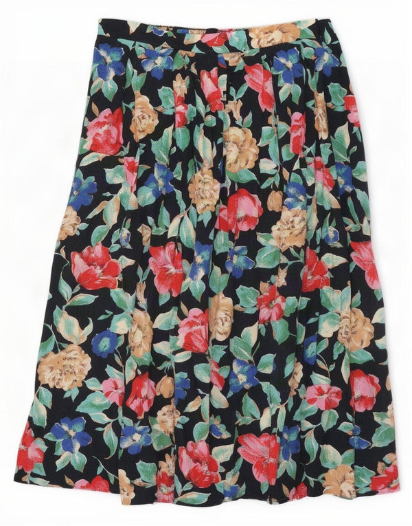 Vintage mujer falda plisada W32 grande negro floral
