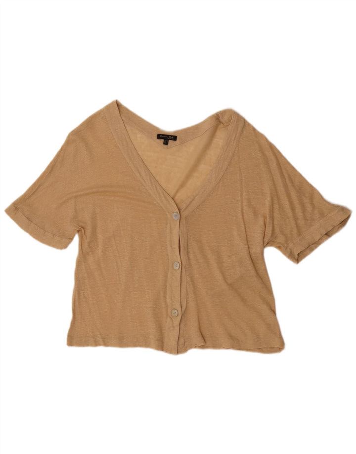 Massimo Dutti Cárdigan de Manga Corta para Mujer UK 44 Medium Beige