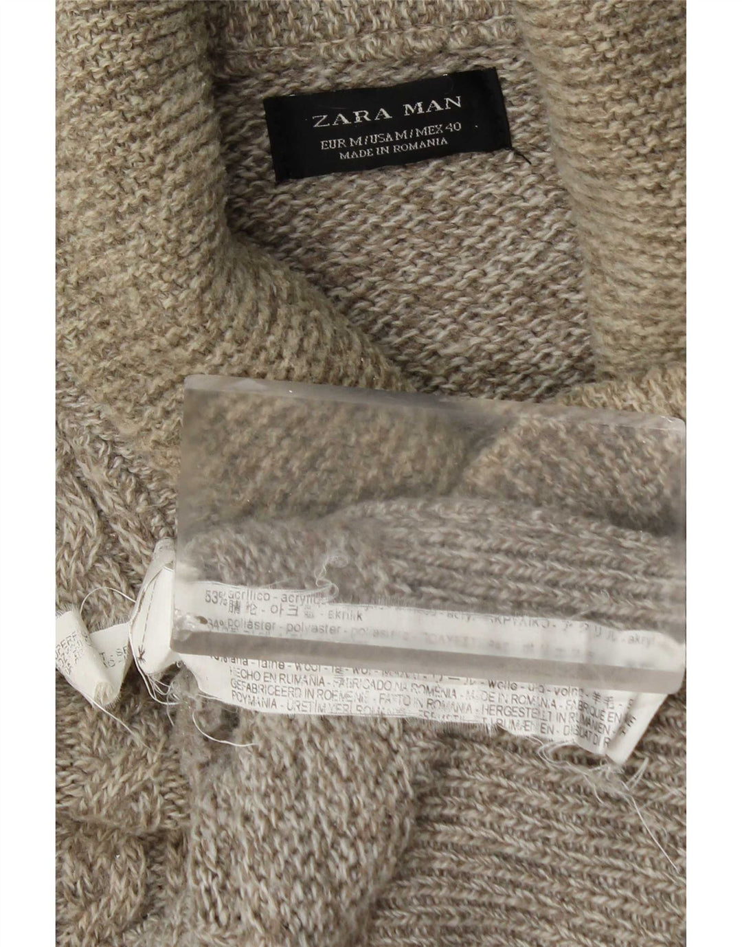 Zara Hombre Jersey Con Cuello Chal Acrílico Moteado Beige Medio