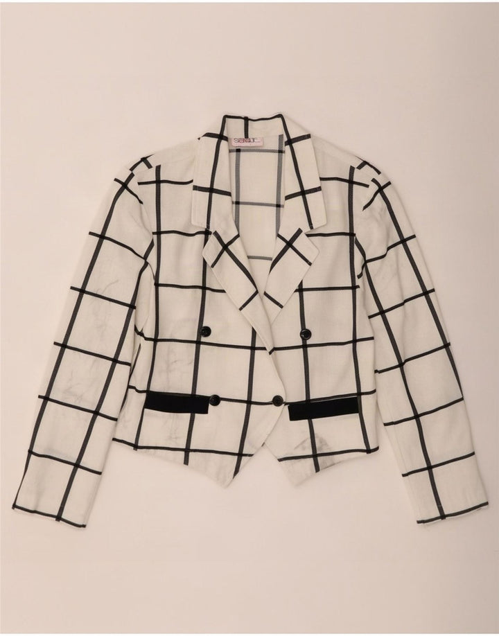Vintage mujer crop chaqueta blazer de doble pecho EU 40 cheque blanco medio