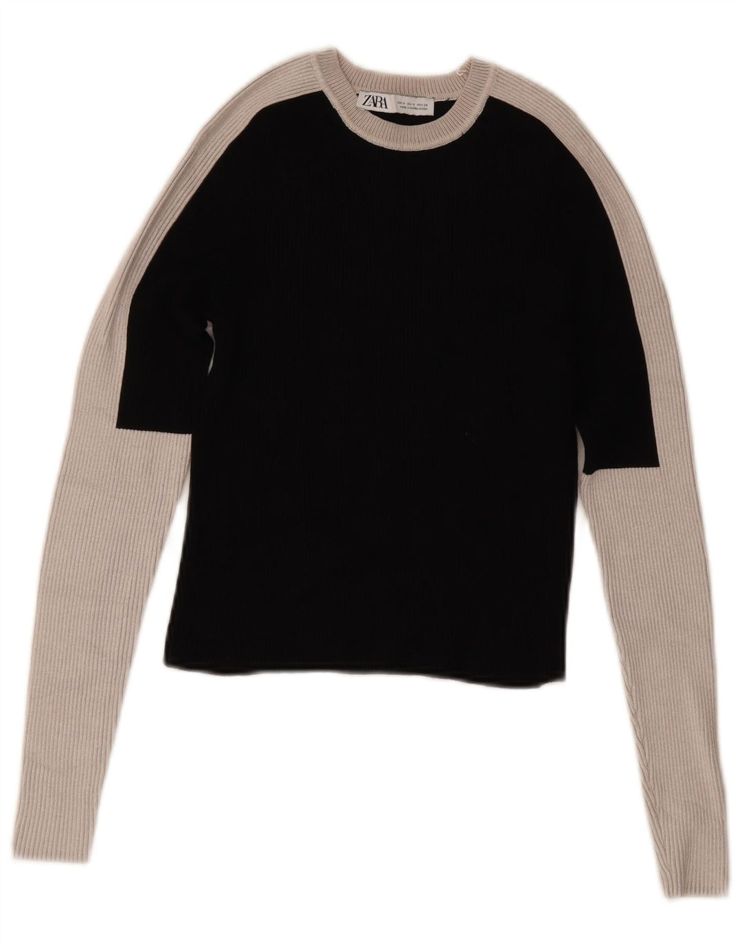 Zara Blusa Corta De Manga Larga Para Mujer UK 40 Medium Black Colourblock