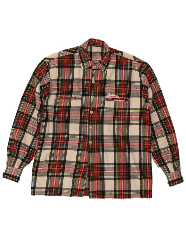 Camisa de franela vintage para hombre IT 50 lana de cuadros rojos medianos