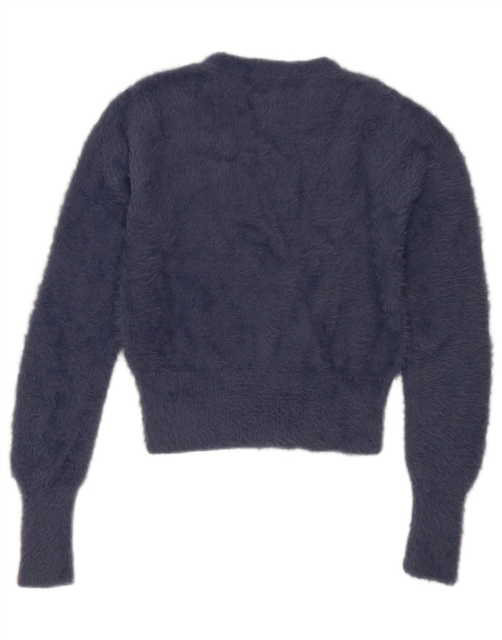 Zara - Jersey corto con cuello redondo para mujer, talla 40, nailon azul marino mediano