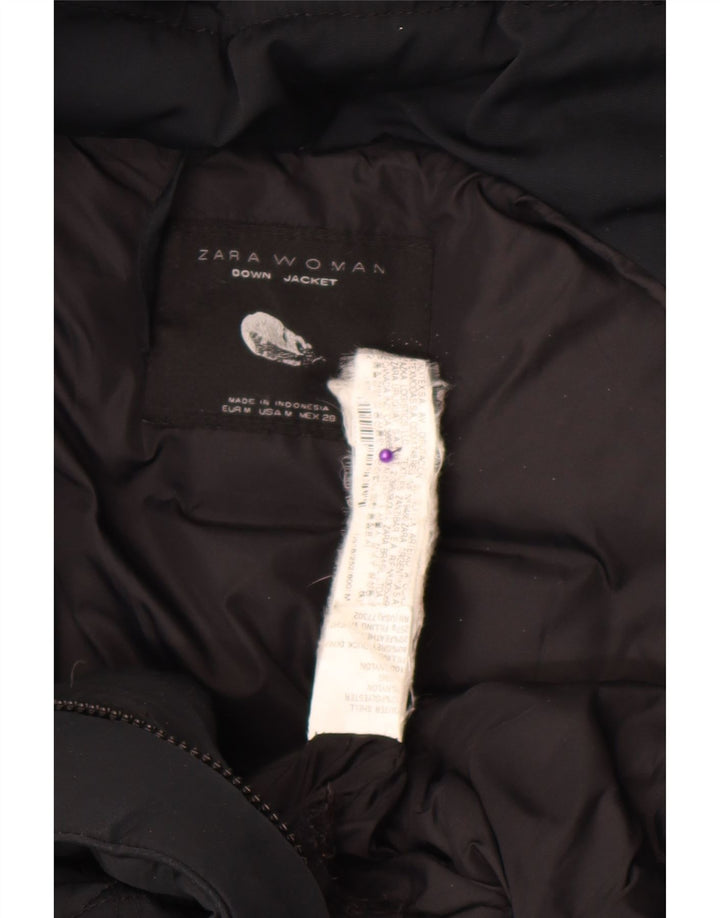 Zara Mujer Abrigo Acolchado Con Capucha UK 42 Medium Nylon Negro
