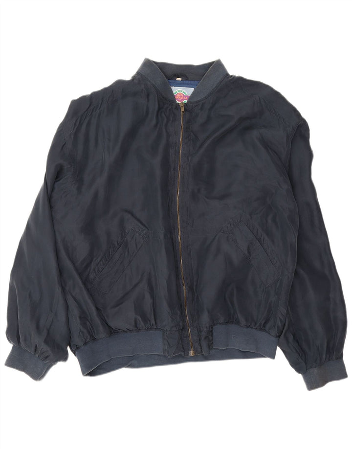 Vintage hombres bombardero bomber chaqueta Reino Unido 42 XL azul marino seda