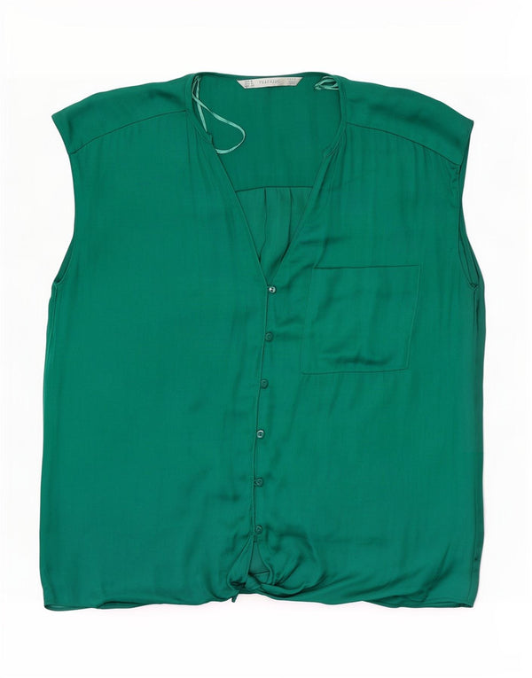Zara Mujer Trafaluc Blusa Sin Mangas UK 44 Poliéster Verde Medio