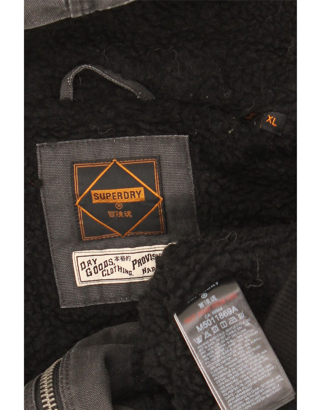 SUPERDRY Chaqueta Sherpa con capucha para hombre UK 42 XL Algodón gris
