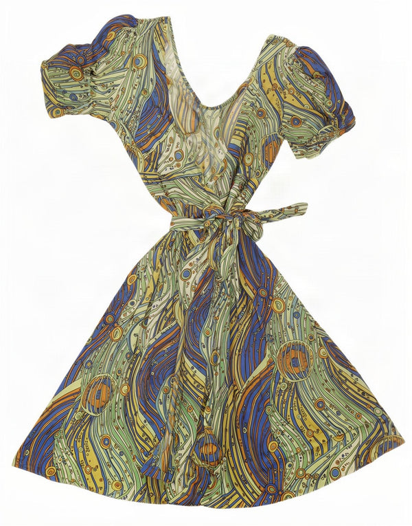 Vestido cruzado vintage para mujer IT 48 XL Rayas multicolores