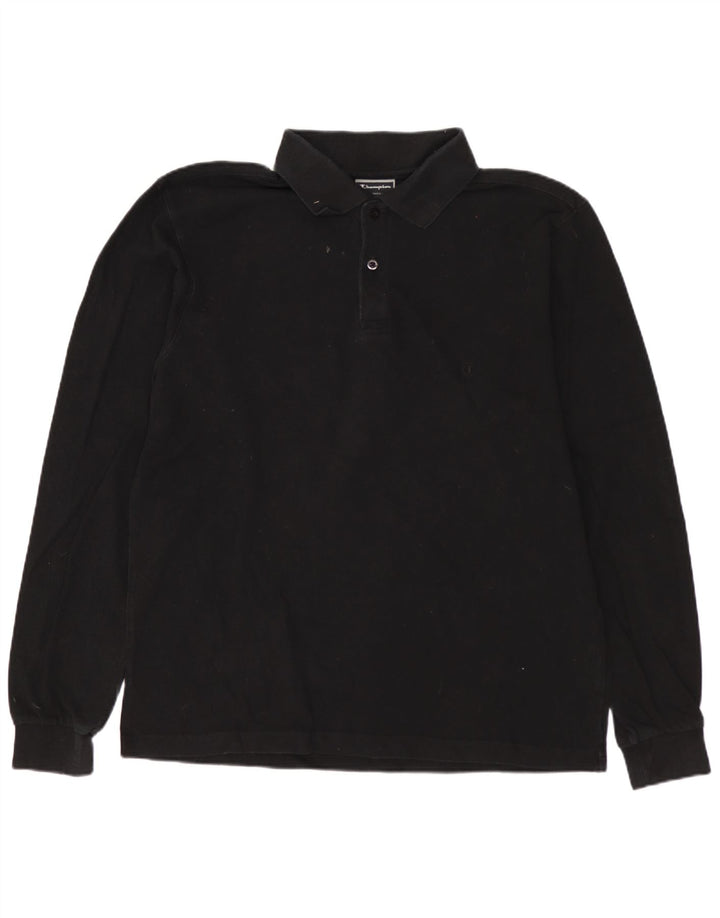 CHAMPION Polo de manga larga para hombre de algodón negro mediano