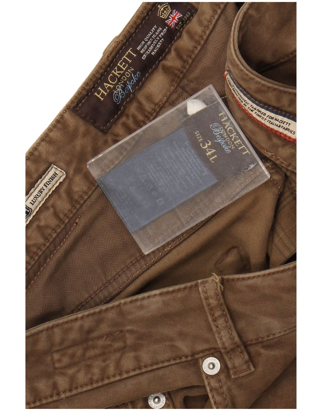 HACKETT Pantalones informales ajustados para hombre W34 L34 Algodón marrón