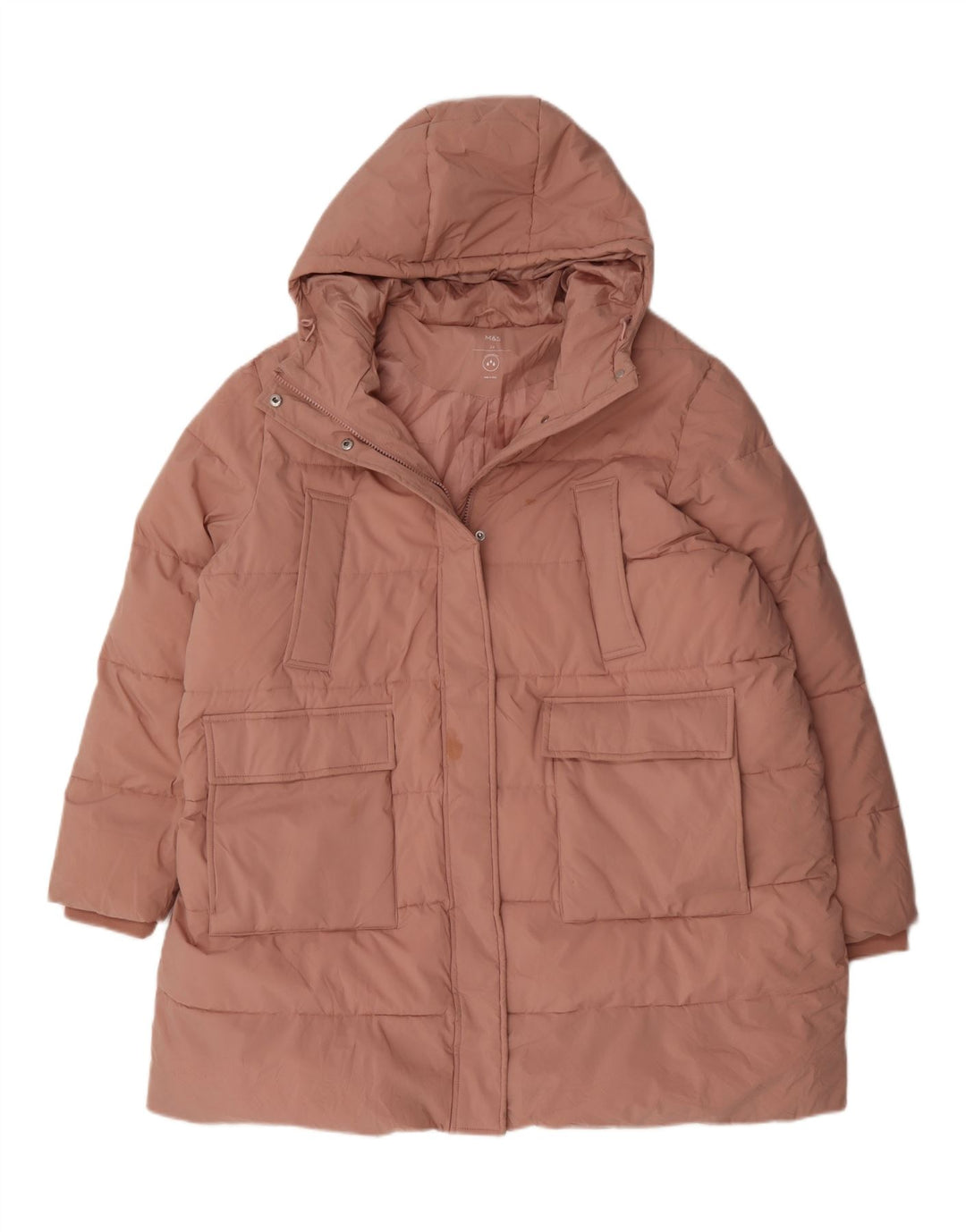 Marks & Spencer Abrigo acolchado con capucha para mujer UK 24 4XL Poliéster rosa