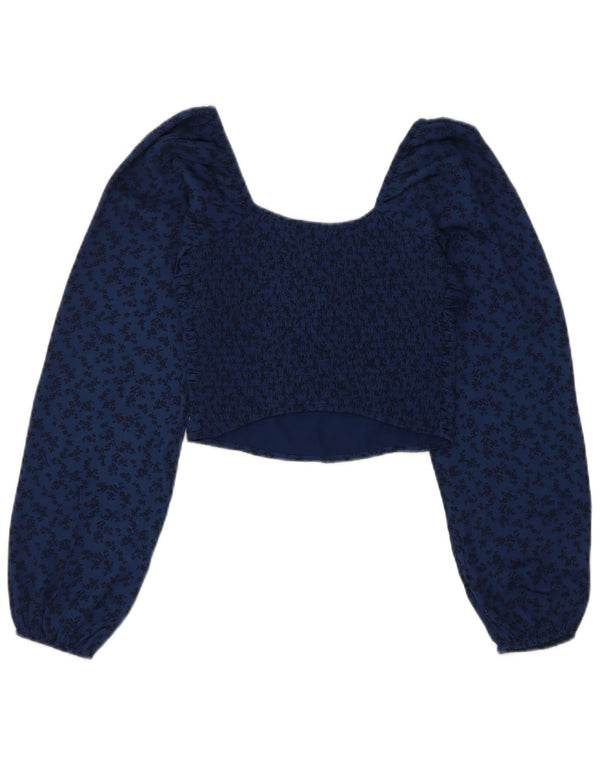 Hollister Mujer Crop Top Manga Larga UK 4 XS Poliéster Floral Azul Marino