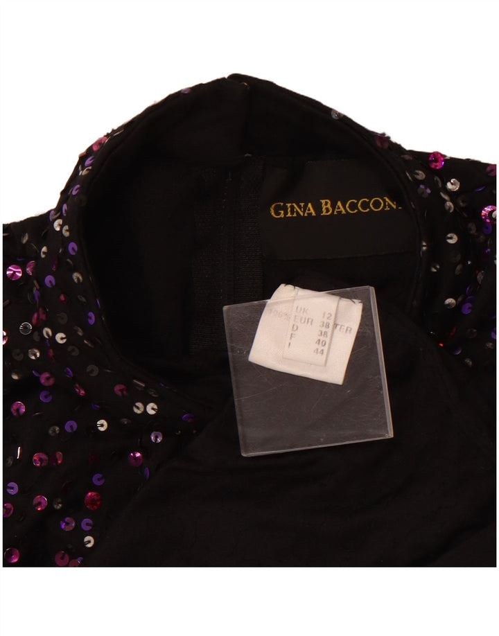 GINA BACCONI Blusa sin mangas para mujer UK 12 Medium Black Spotted
