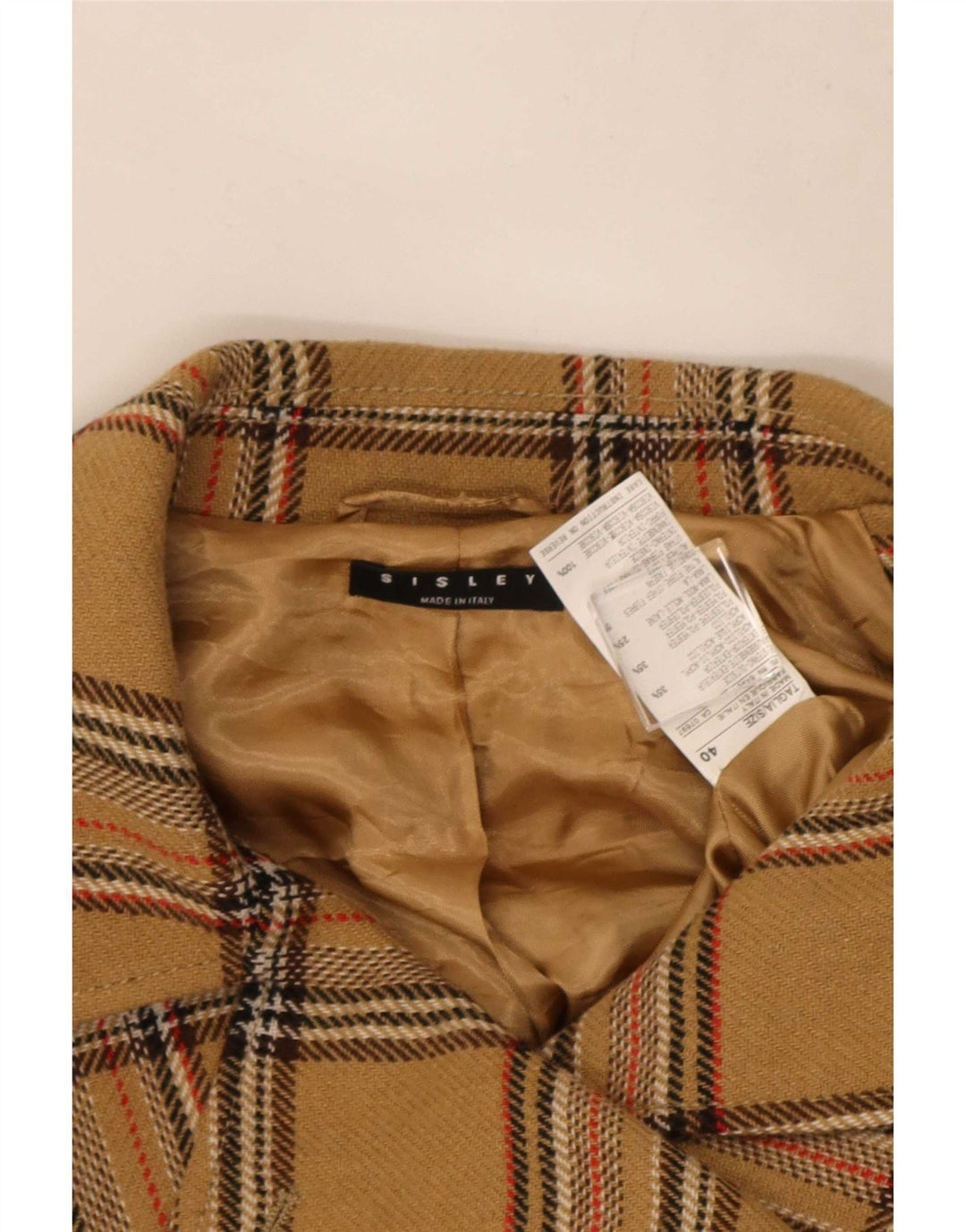 Sisley Chaqueta tipo blazer de 4 botones para mujer IT 40 Small Beige Check Acrílico