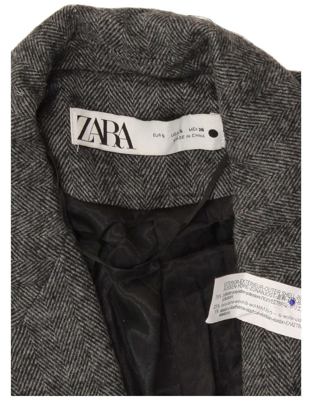 Zara Mujer Chaqueta Blazer De 1 Botón UK 10 Small Gris Espiga Poliéster