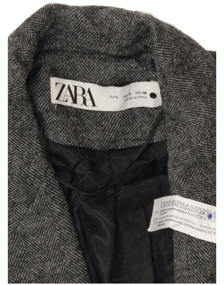 Zara Mujer Chaqueta Blazer De 1 Botón UK 10 Small Gris Espiga Poliéster