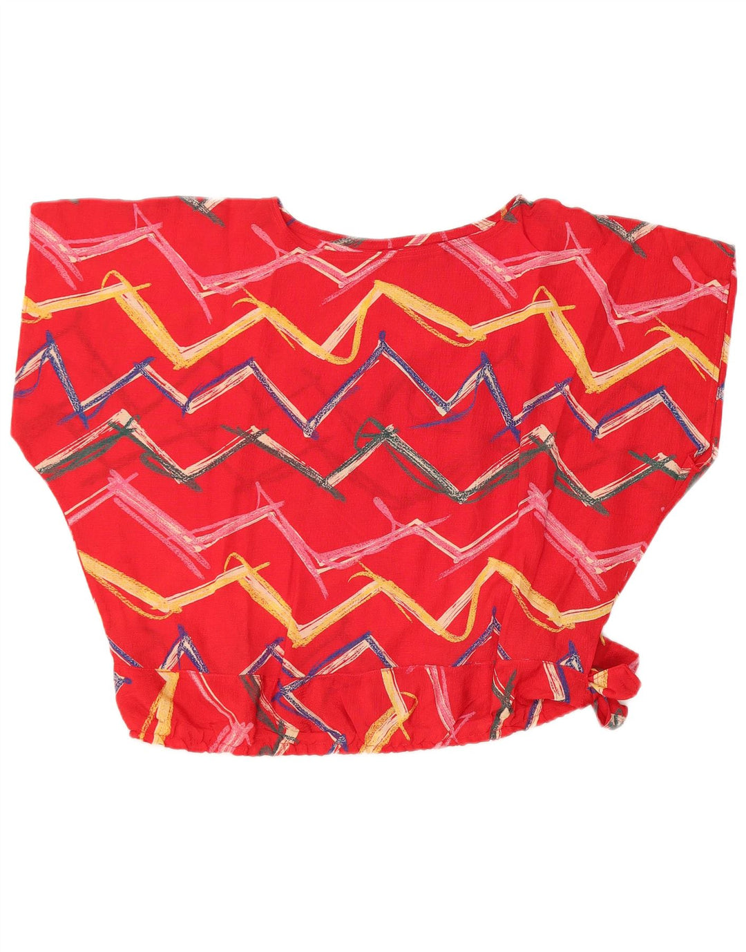 VINTAGE Mujer Loose Fit Crop Top Reino Unido 14 Grande Rojo Geométrico