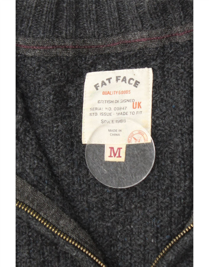 FAT FACE Jersey tipo jersey con cuello y cremallera para hombre de lana negra mediana