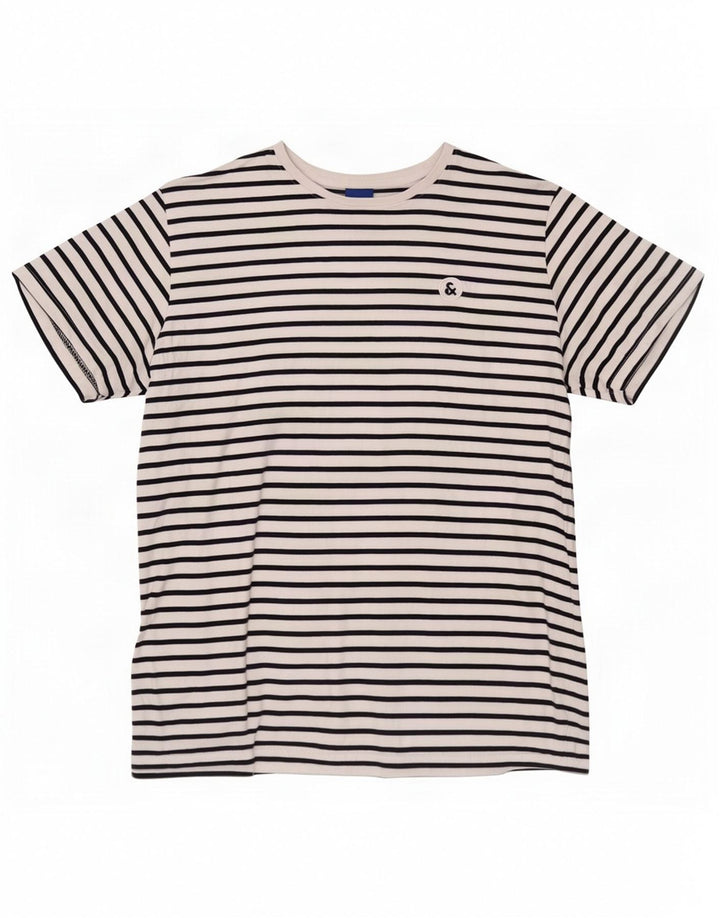 Jack & Jones Hombre Camiseta Top Grande De Algodón A Rayas Blancas