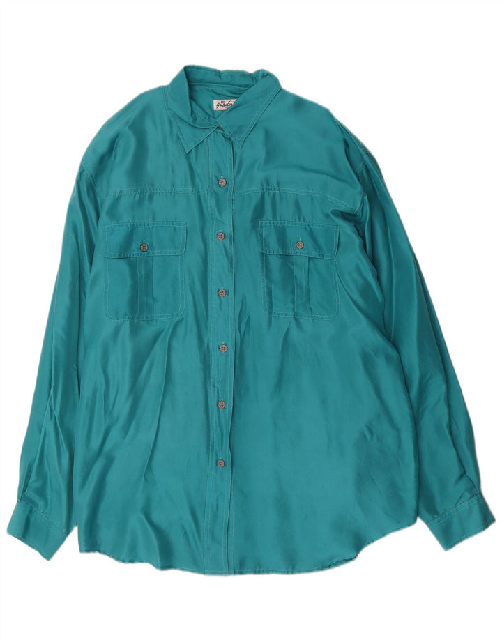 Vintage mujer camisa de gran tamaño blusa Reino Unido 16 seda verde grande