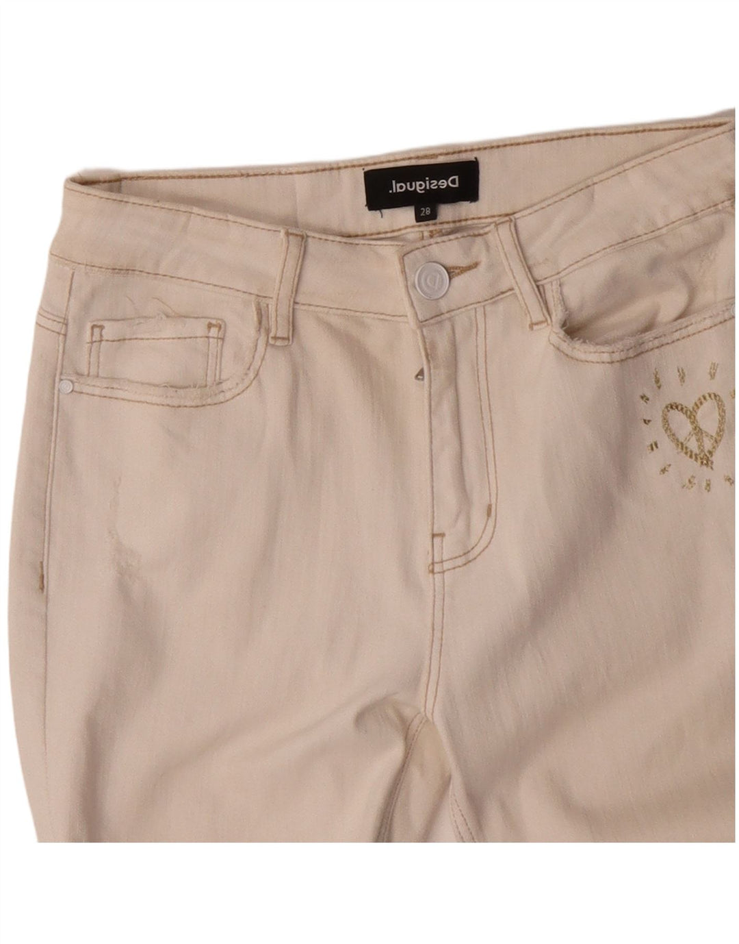Vaqueros DESIGUAL Mujer Slim W28 L27 Algodón Blanco Roto