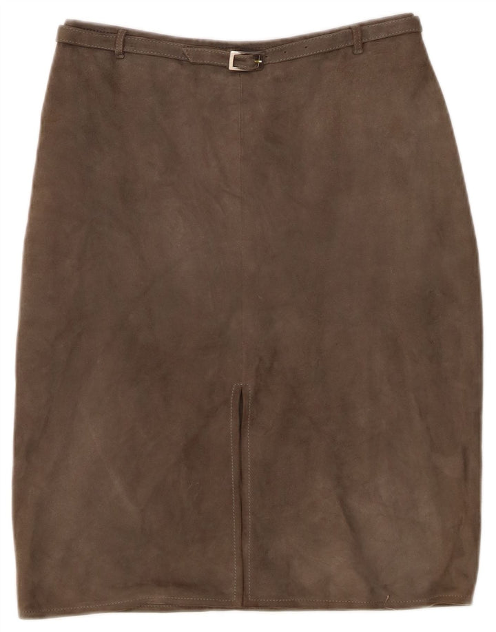 Falda de ante vintage para mujer IT 44 Medio W26 Cuero caqui