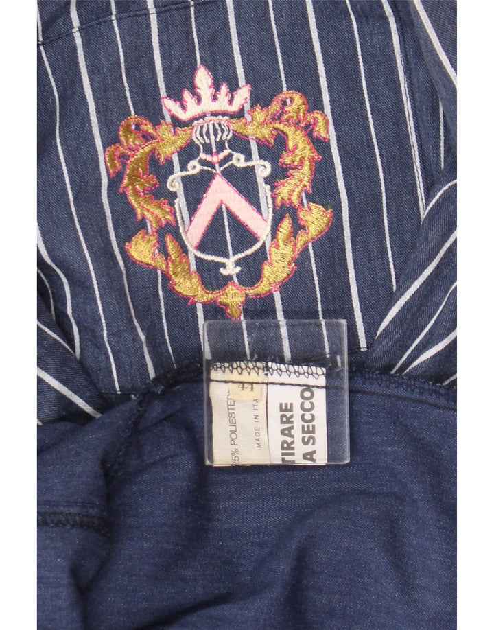 Vintage mujer oversized longline blazer chaqueta IT 44 rayas azul medio