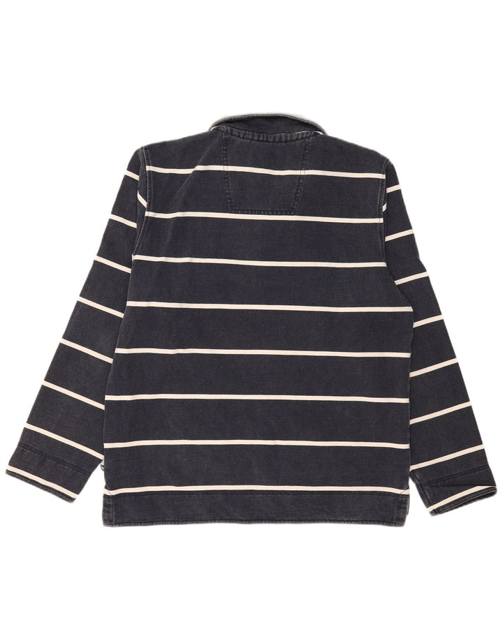 CREW CLOTHING Sudadera con cuello y cremallera para hombre, jersey grande, azul marino, a rayas