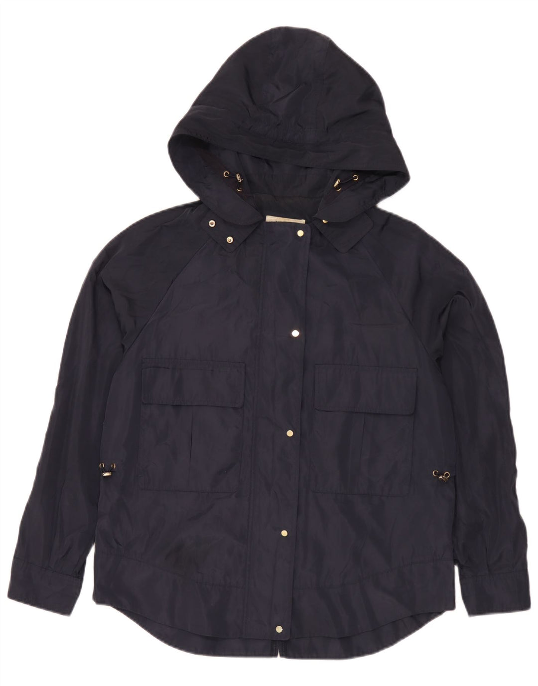 Zara Chaqueta impermeable con capucha para mujer UK 44 Mediana Azul marino Poliéster