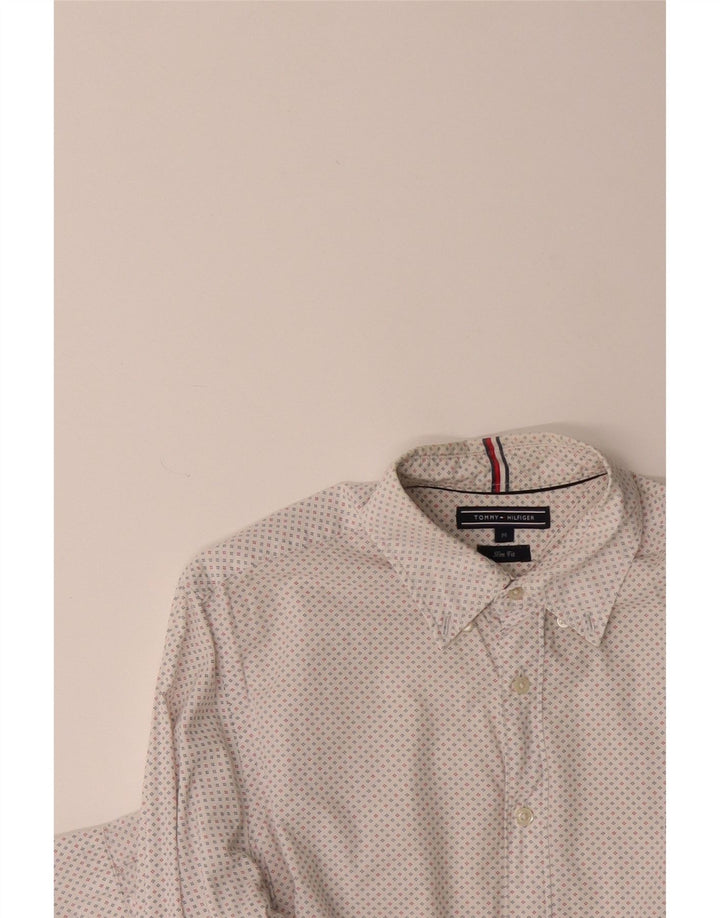 TOMMY HILFIGER Mens Slim Fit Shirt Medium Off White Spotted Cotton