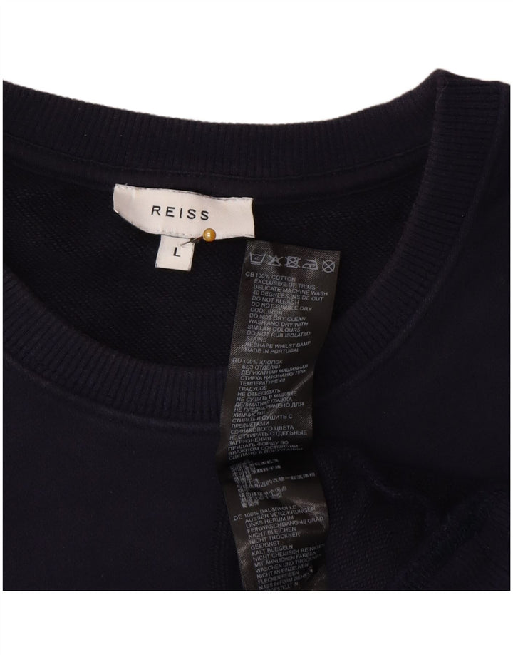 Reiss Hombre Sudadera Gráfica Jumper Large Azul Marino Algodón