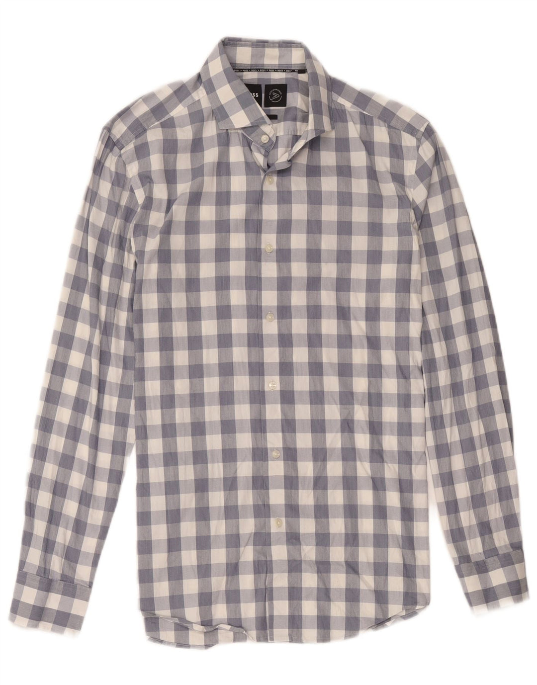 Hugo Boss Camisa Slim Fit para hombre Talla 15 1/2 Algodón a cuadros azul mediano