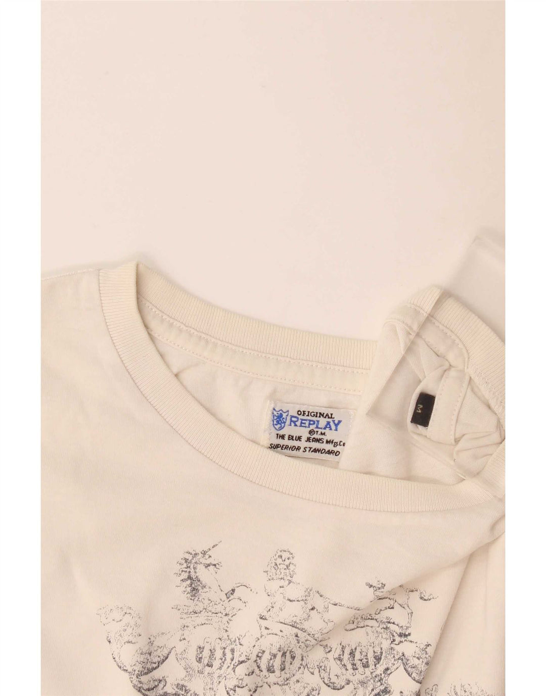 Replay Top gráfico para mujer de manga larga UK 44 Medium Off White