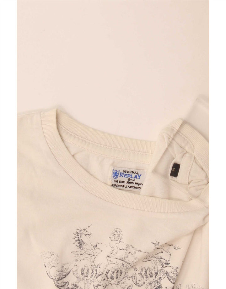 Replay Top gráfico para mujer de manga larga UK 44 Medium Off White
