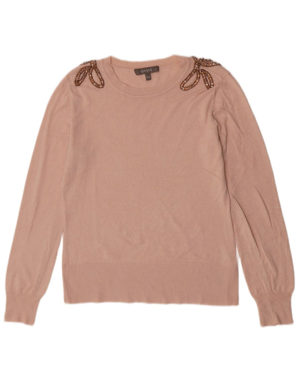 Oasis - Jersey para mujer con cuello barco, talla 10, viscosa rosa pequeña
