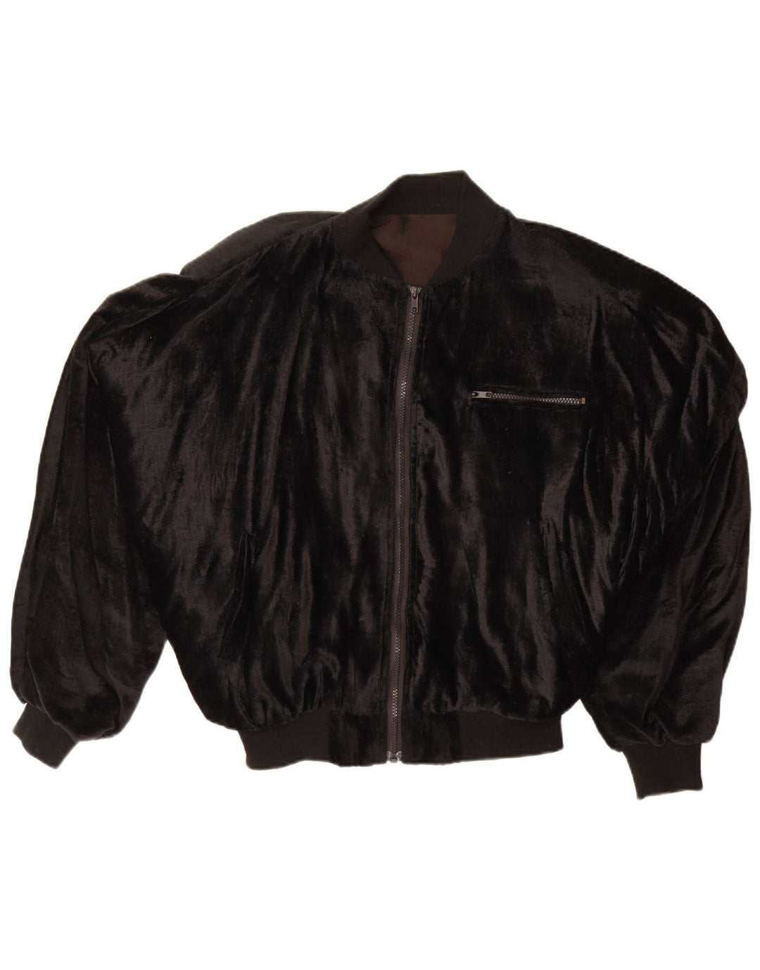 VINTAGE Chaqueta bomber de terciopelo de gran tamaño para mujer Reino Unido 14 Viscosa negra mediana