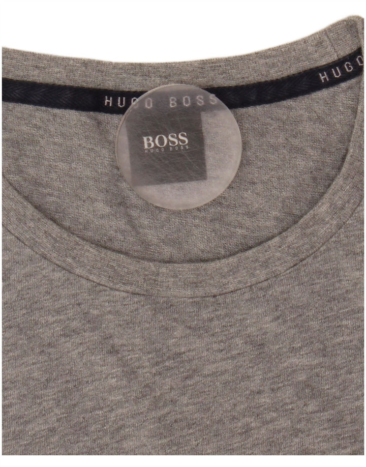 Hugo Boss Hombre: Top gráfico de manga larga de algodón moteado en gris medio
