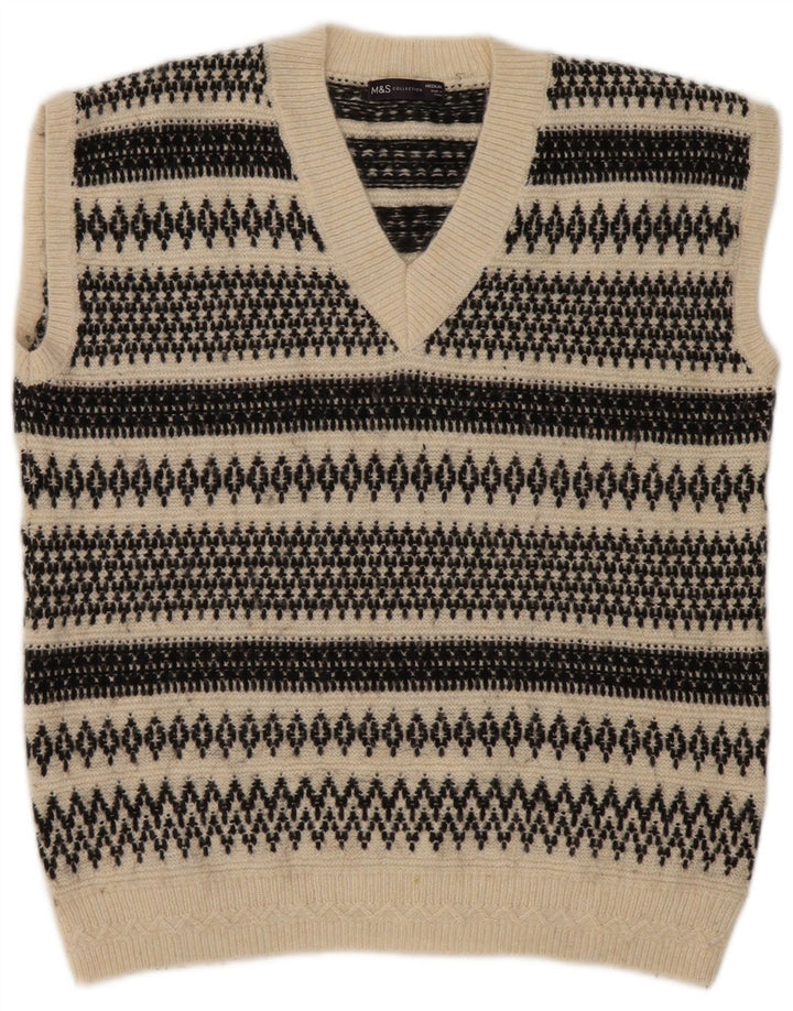 Marks & Spencer - Camiseta sin mangas para hombre, color beige medio, acrílico Fair Isle
