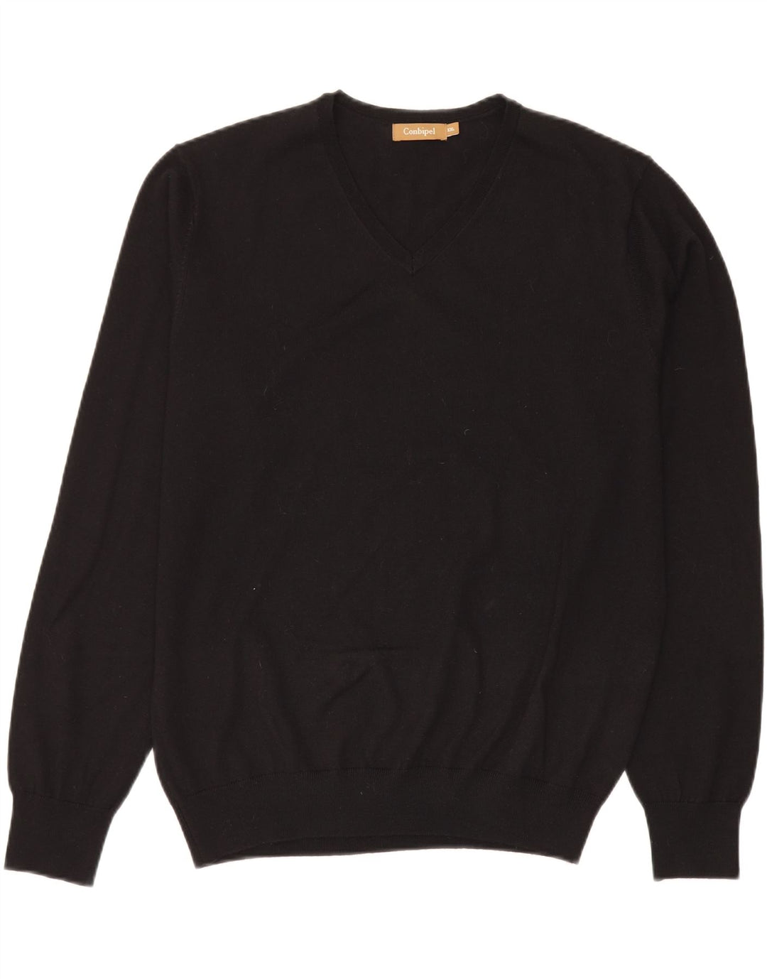Conbipel Jersey con cuello en V para hombre, talla 2XL, lana virgen negra