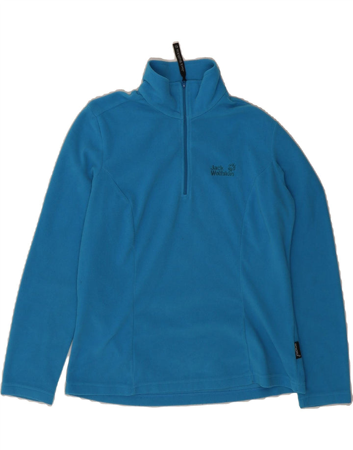 JACK WOLFSKIN Womens Zip Neck Fleece Jumper UK 16 Large  Blue Polyester Vintage Jack Wolfskin and Second-Hand Jack Wolfskin from Messina Hembry 