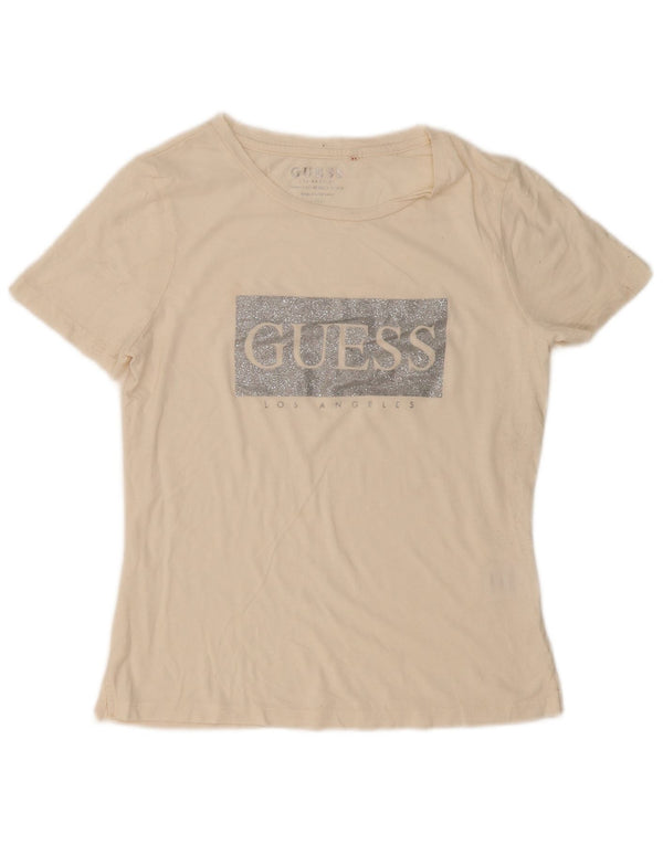 Guess Camiseta holgada con gráfico para mujer UK 10 Small Off White Cotton